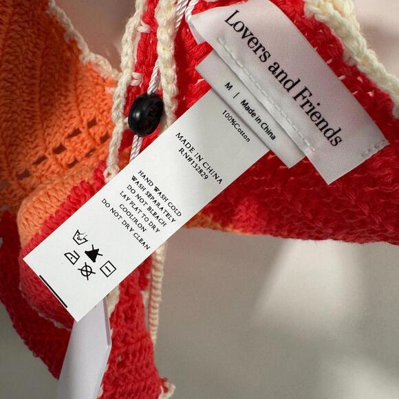 Lovers and Friends Women’s Size Medium Red Orange Butterfly Crochet Top New - Picture 4 of 7